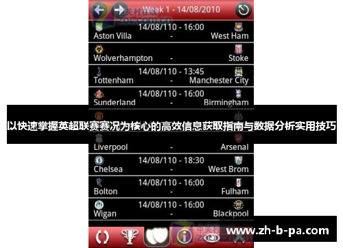 以快速掌握英超联赛赛况为核心的高效信息获取指南与数据分析实用技巧 以快速掌握英超联赛赛况为核心的高效信息获取指南与数据分析实用技巧